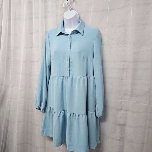 NWT Roylamp Blue Boho Shirt Dress Tiered Minimalist S - Picture 6 of 13
